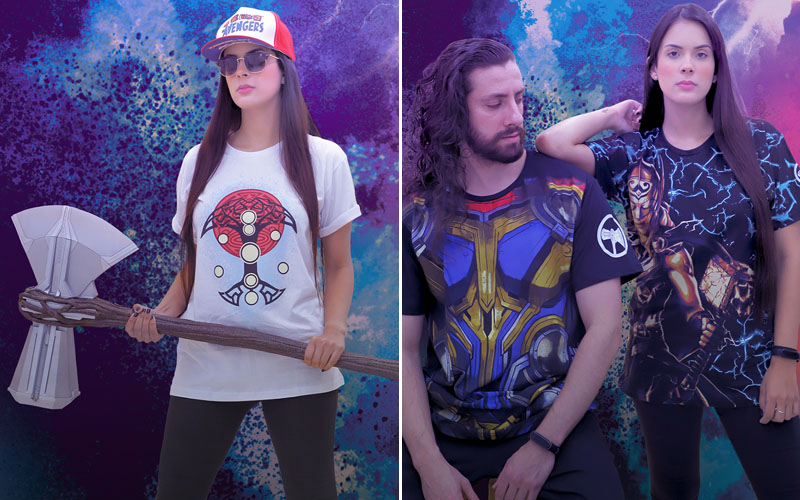 modelos com as camisetas da coleção Thor: Amor e Trovão lançada pela Piticas