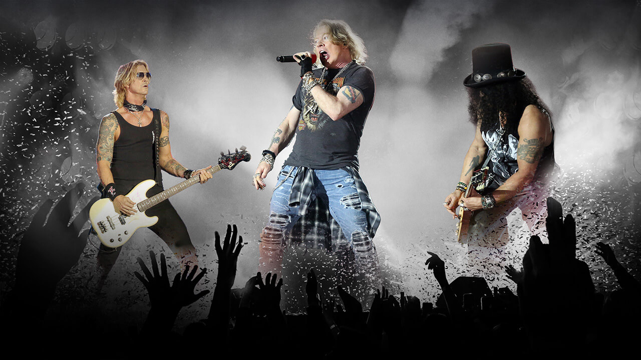 Axl Rose, Slash e Duff McKagan em poster oficial da turnê