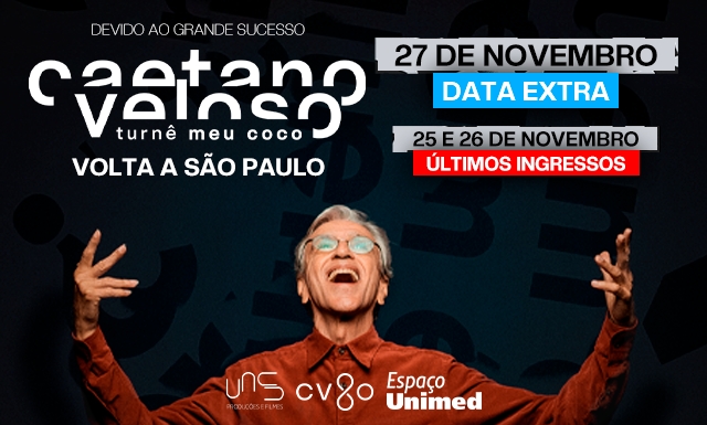 Caetano Veloso anuncia três shows no Espaço Unimed