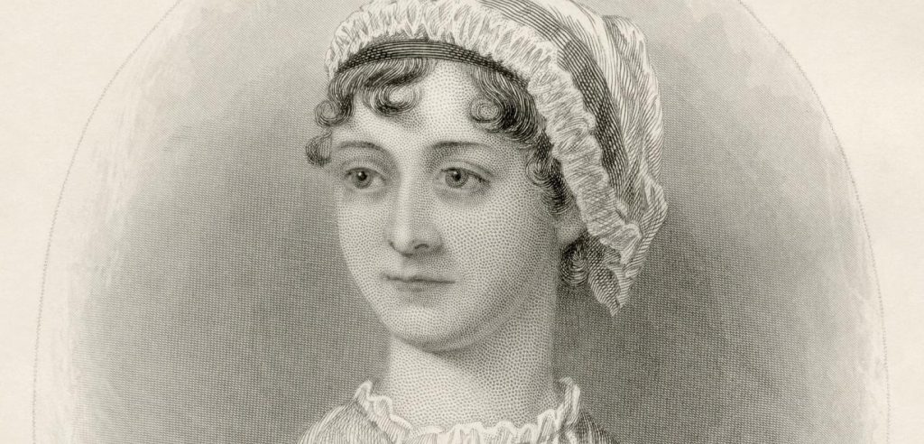 Pintura em preto e branco de Jane Austen, feita pela sua irmão Cassandra