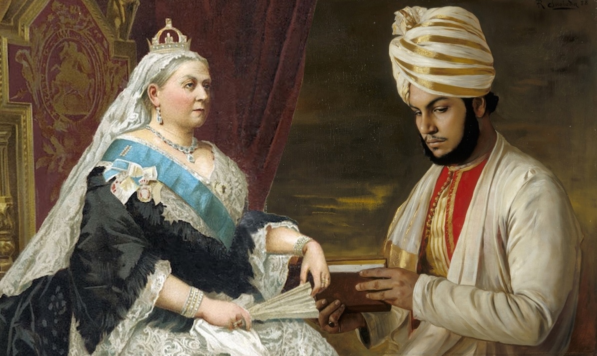 Pintura da rainha Victoria e seu amigo Abdul, para ilustrar a capa do post sobre filmes que falam da monarquia